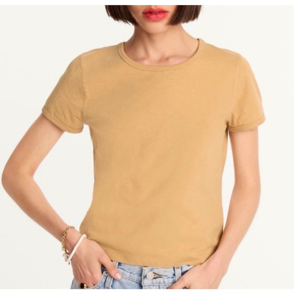 JCrew Slub Organic Cotton crop Tshirt Tee top Tan Womens Medium basic